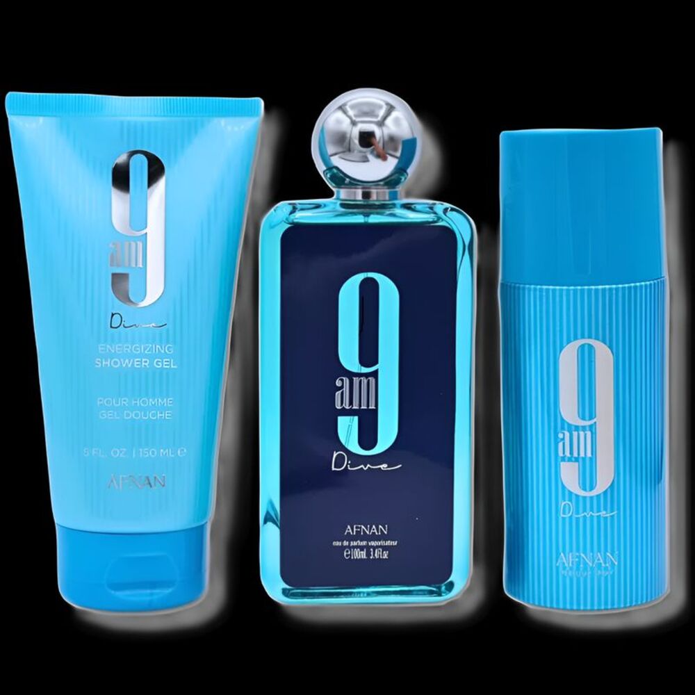 Afnan 9am Dive 3Pc Set for Unisex (3.4 EDP+5.0 Shower Gel+5.0 Deodorant Spr)-New